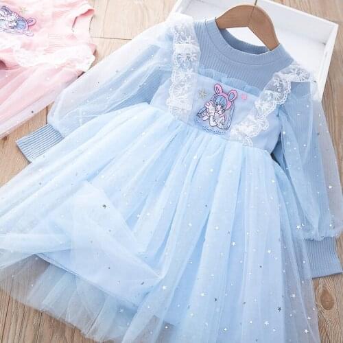 Girls Dress 2021 Autumn Winter New Lace Embroidered Baby Girl Princess Dress Children Pink Dress Fall Clothes for Kids