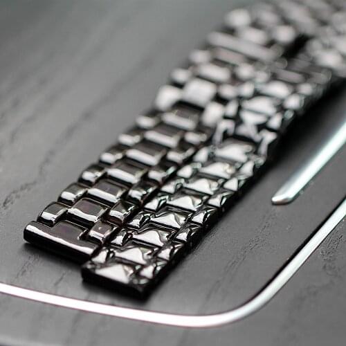 Luxury Black Bright Ceramic Watch Strap 14mm 16mm 18mm Metal Buckle Watchband Bracelet Accessories for Women Men