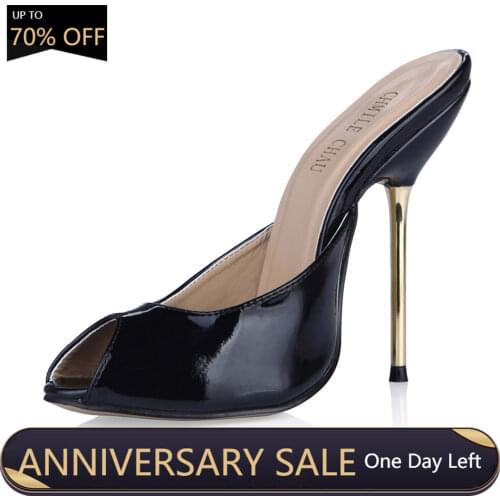 Sexy Party Peep Toe Stiletto Iron Heel Women Slide Sandal Zapatos Sandalia Tacon Alto Punta Abierta Vestido de Fiesta YJ3845-FA4