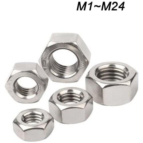 Hex Hexagon Nut M1 M1.2 M1.4 M1.6 M2 M2.5 M3 M3.5 M4 M5 M6 M8 M10 M12 M14 M16 M18 M20 M22 M24 DIN934 A2-70 304 Stainless Steel