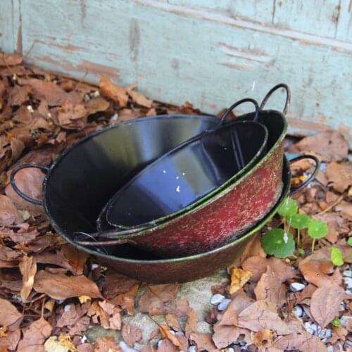 Stack 3 pieces vintage retro metal shallow flower pots