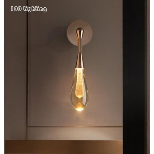 Water Droplets LED Wall Lamp Crystal Golden Metal Bedside Parlor Bathroom Wall Sconce Atmosphere Lighting Nordic Luminaire
