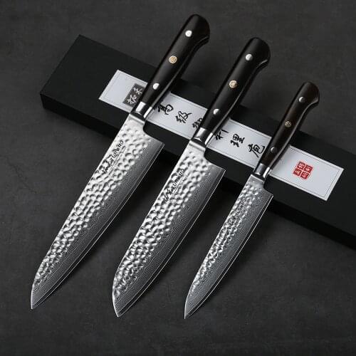 TUOHE 3 Pcs Newest Chef Knife Japanese Damascus Kitchen Knife Sets High-Quality Chef Santoku Utility Kitchen Knife Ebony Handle