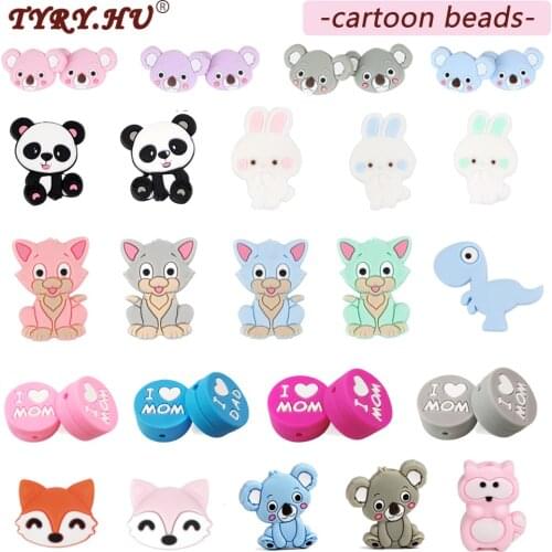 TYRY.HU 5PC Cartoon Silicone Beads BPA Free Cat Pearl Beads Teething Toys Baby DIY Animal Koala Rodent Silicone Baby Teether