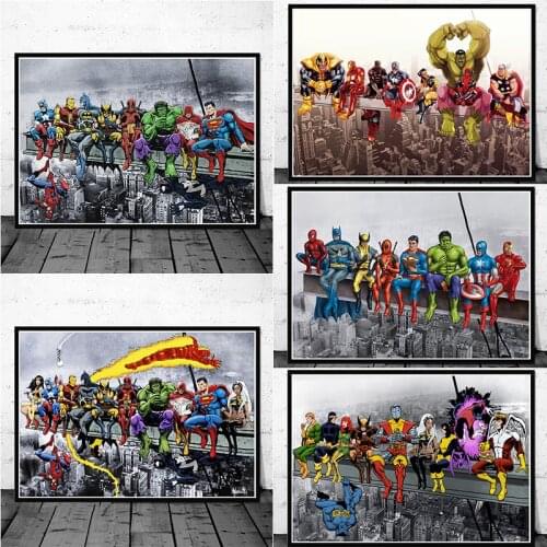 Funny Marvel Avengers Superhero Paintings Skyscraper Canvas Painting Poster and Print Wall Art Picture Kids Room Home Decor