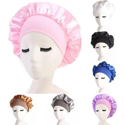 Womens Satin Solid Color Sleeping Hat Night Sleep Cap Hair Care Bonnet Nightcap For Women Men Unisex Cap 2020 Hot Sale