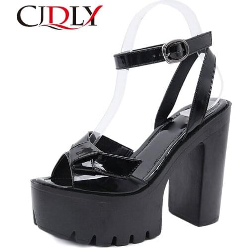 CJDLY Black Sandals Woman Extreme High Heels 2020 New Summer Ankle Strap Patent leather Ladies Summer Shoes Platform Buckle