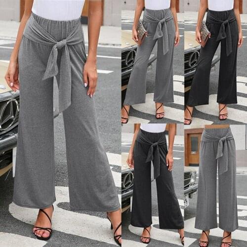2020 autumn and winter new womens casual fashion pants knotted mid-waist trousers women