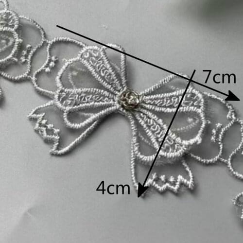 10X Gray Lace Trim Ribbon Mesh Bowknot Rhinestones Embroidered Patches Applique Fabric DIY Wedding Dress Sewing Supplies 7 CM
