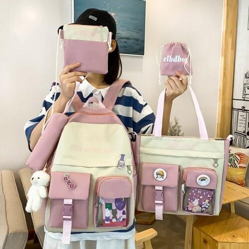 5 Pcs Set Backpacks Cute School Bags For Teenage Girls Women Backpack Casual Canvas Teen Student Shoulder Bags Mochila Escolar56