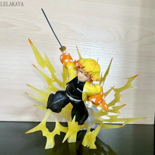 Demon Slayer Agatsuma Zenitsu Breath of Thunder Anime Action Figure Scenes statue PVC Collection Model Dolls Toys for Boys Gifts