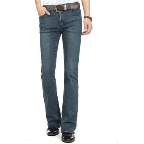 Free Shipping High Quality New Mens Jeans Slim Bell-bottom Boot Cut Pants Male Elastic Nostalgic Blue Denim Flares Trousers