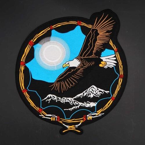 Large Eagle Sun Mountain Embroidery Patch for Clothing Hat Bags Iron on Backing