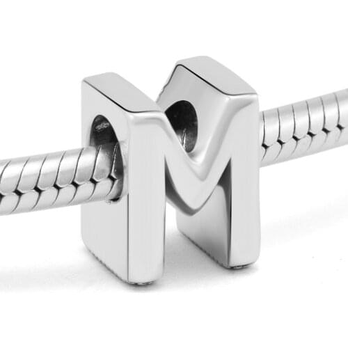 DIY Fits for Pandora Charms Bracelets Letter M Beads 100% 925 Sterling-Silver-Jewelry Free Shipping