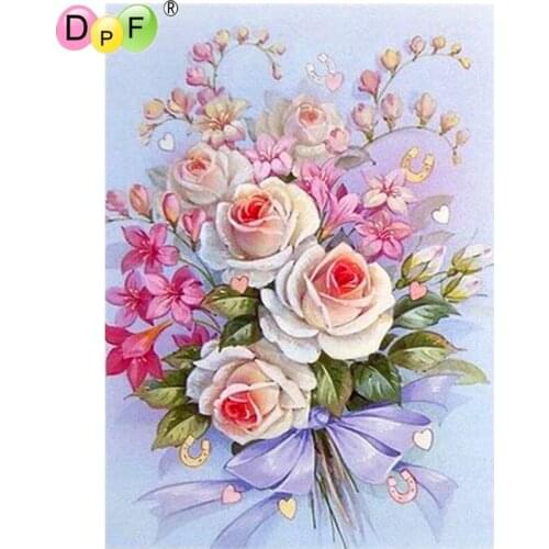DPF DIY Pink flowers 5D diamond painting cross stitch diamond embroidery diamond mosaic square crafts wall painting home decor