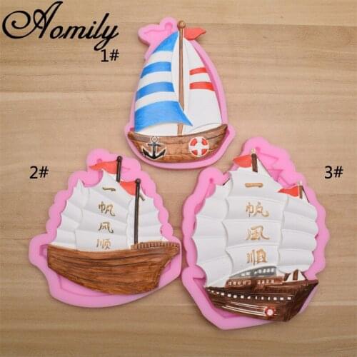Aomily Sailing Ship Patten Cake Silicone Molds Fondant Cake Decorating Tools Chocolate Candy Mold Resin Clay Mould Baking Tool