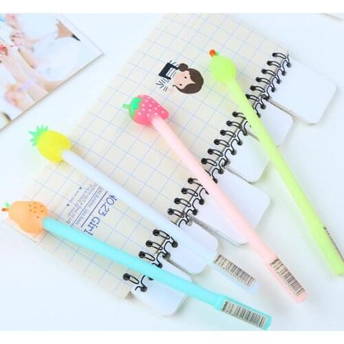 Jonvon Satone 40 Pcs Cute Fruit Gel Pen Black Ink Pens Kawaii Stationery Office School Supplies Apple Pearl Strawberry Pineapple