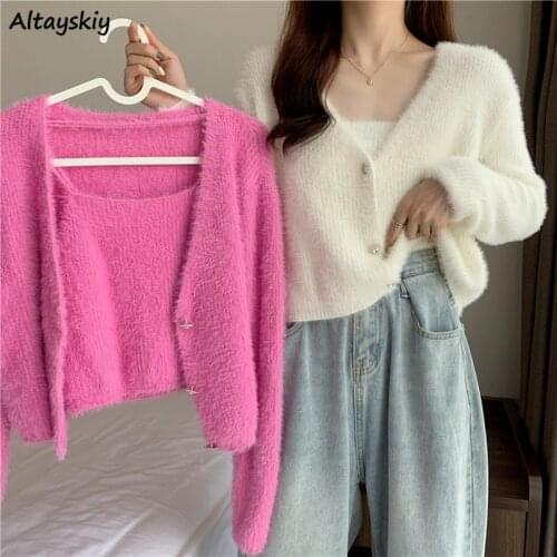 Cardigans Women Slim Solid outerwear Students Lovely Girls Female Tender Elegant V-neck Single Breasted Ulzzang Chic Sweet New