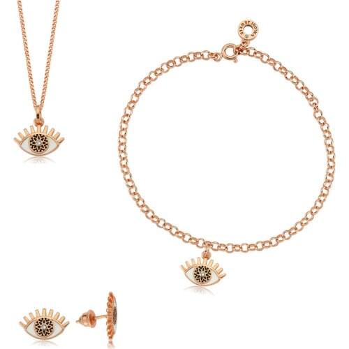 Valori Jewels Magic Evil Eye, Zirconia White Gemstone, Rose Gold Plated, Sterling Silver Trio Set