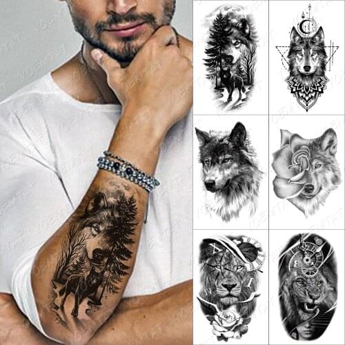 Forest Shadow Wolf Temporary Tattoo Sticker For Men Women Owl Lion Waterproof Fake Henna Tiger Animal Body Art Tatoo Decal