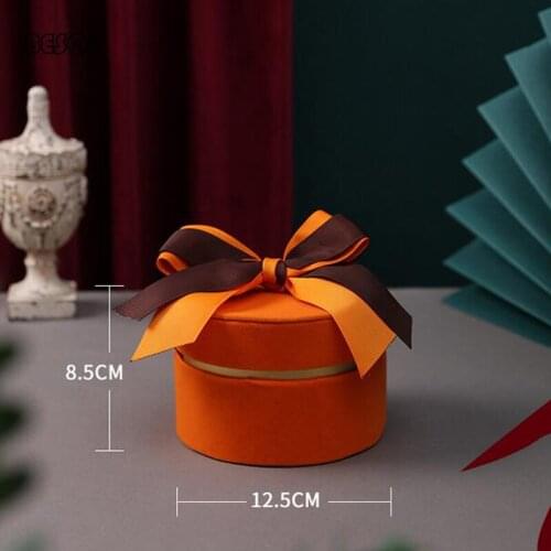Small Creative Velvet Cloth Level Wedding Candy Bow Gift Box Wedding Partner Hand Gift Return Birthday Gift Box Orange Pink Box