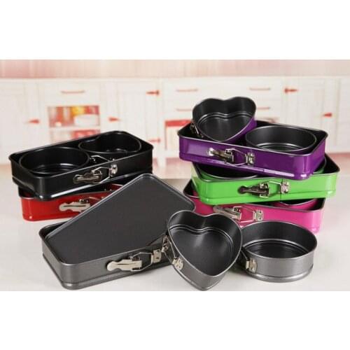 Mini round/rectangle/heart shape lock catch removable bottom cake mould 3pcs/set non-stick carbon steel cake mould DIY tools