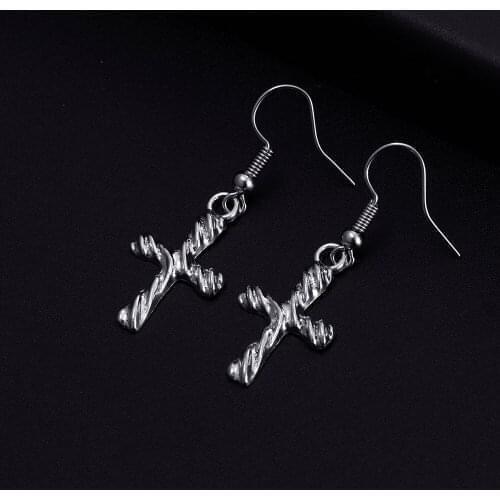 Trendy Vintage Cross Shape Dangle Antique Silver Plated Earrings for Women Girl Retro Drop Earrings Cute Earring Jewelry Bijoux