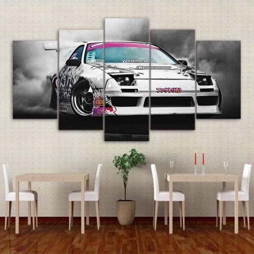 Modern HD Printed Canvas Paintings 5 Pieces Wall Art Modular Pictures Home Decor Japanese Sports Car Racing Smoke Posters