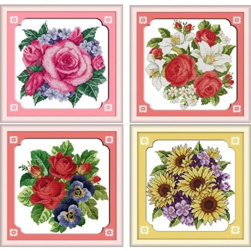 Joy Sunday Cross Stitch Kits Rose Clumps Pattern Stamped Printed 11CT 14CT Counted Printing Crafts Kit Embroidery Needlework Set