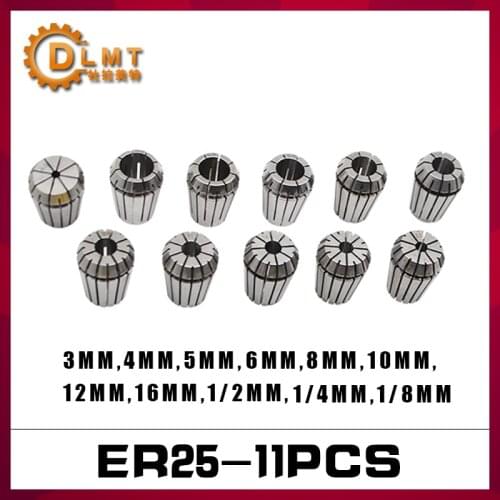 11PCS ER25 Spring Collet Chuck Set 3 4 5 6 8 10 12 16 1/2 1/4 1/8MM Milling Tool Holder Engraving machine spindle motor