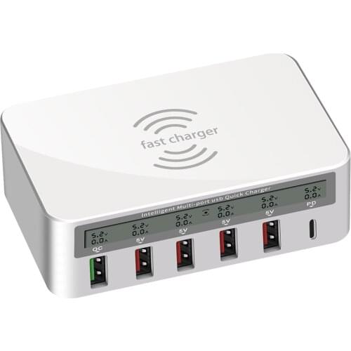 Multi Port USB Desktop Charger Wireless QC3.0 Phone Charger 100W 5V 20A Type-C PD Fast Charging Station for USB Device Tablet