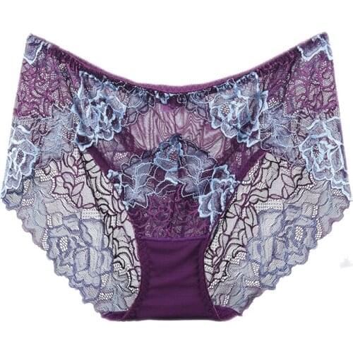 KL372 Top Quality Women Underwear Sexy lace Panties Fashion Floral Transparent Lingerie Big Size Female Briefs