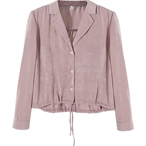 2021 The New Womens Fashion Is European and American Style French Languid Retro Tro Bottom String Gloss Shirt Loose Trousers