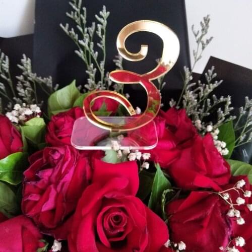 New Arrive Gold Mirror Acrylic Table Number Sign , Mirrored Acrylic Sign plus Clear Acrylic Base