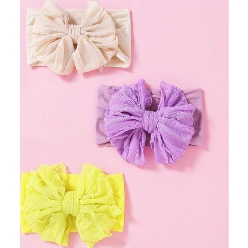 Bulk 30pc/lot Big Messy Chiffon Bow on Nylon Headbands for Girls Fashion Elastic Wide Turban Head Wrap Children Girls Headwear
