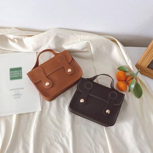 Autumn Spring Korean Version Solid Color Retro Childrens Portable Small Square Bag Shoulder Messenger Small Satchel Coin Purse