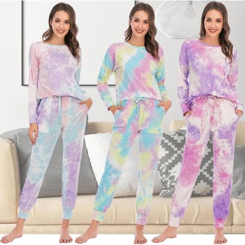 Autumn and Winter Pajamas Suit Tie-dye Long-sleeved Trousers Casual Home Wear Pajamas for Women Pyjamas Women Sleepwear