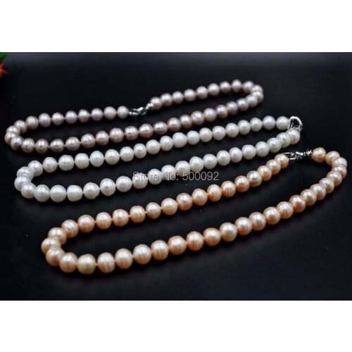 Natuarl 10-11mm white pink purple freshwater pearl necklace 45cm