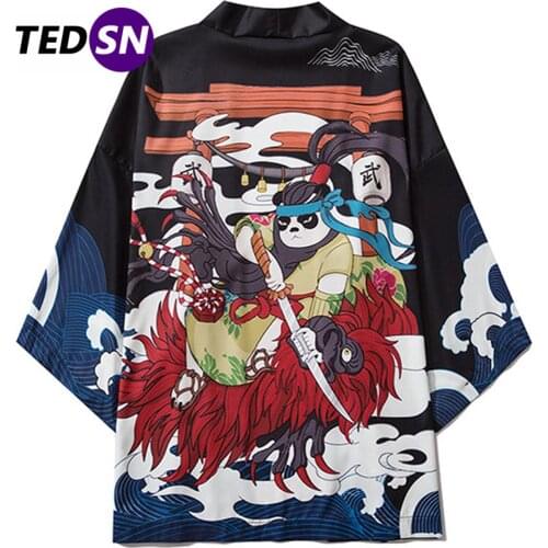 Aelfric Eden Japanese Kimono Jacket Men 2020 Samurai Panda Print Harajuku Loose Hip Hop Summer Japan Streetwear Front Open Coats