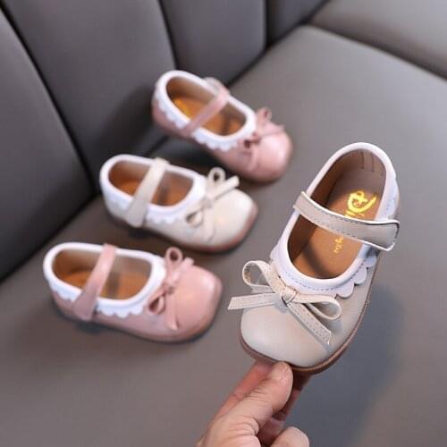 Princess Toddlers Girls Leather Shoes With Bow-knot Kids Flats Dress Shoes Soft bottom 2021 Spring New Sweet SYJ069