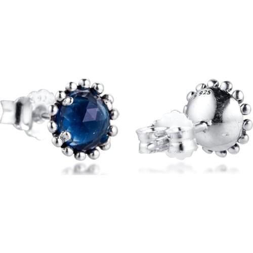 Stud Earrings with Midnight Blue Crystals 100% Sterling Silver Fine Jewelry Free shipping