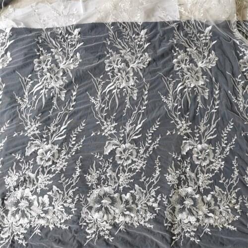 1yard Ivory White Sequins Embroidered Mesh Lace-Fabric Wedding Dress Veil DIY Material VZB080401