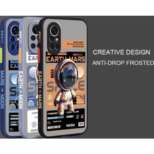 Cartoon Astronaut Pattern Phone Case For Huawei Nova 8 Liquid Side Printing Silicone Shockproof Cover For Huawei Nova 8Pro
