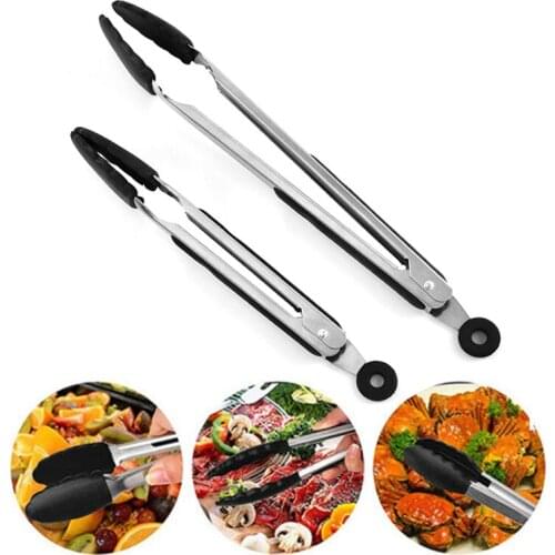 Silicone BBQ Clip Stainless Steel Kitchen Tongs Heat Resistance Non-slip Cooking Clip Baking & Pastry Tools Kitchen Accessories