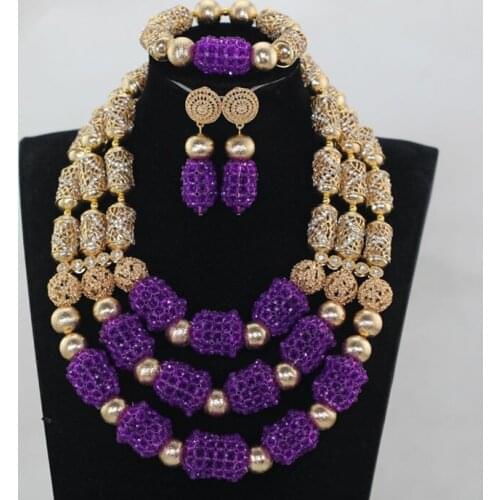 Fabulous Purple Nigerian Wedding Beads Jewelry Set Women Statement Necklace African Jewelry Set 2017 Free Shipping WE091