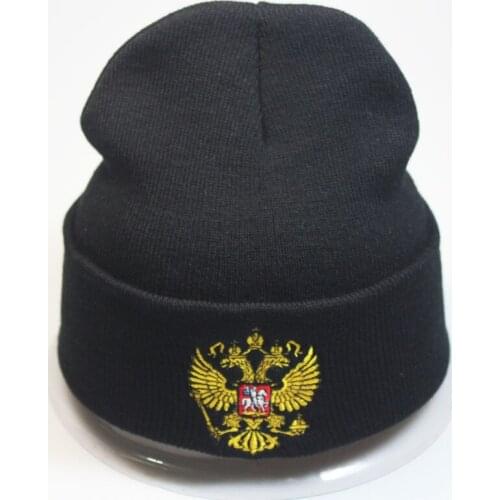 Russia National Emblem Embroidered Knitted Hat Pullover Cap Autumn and Winter Warm Hat for Men and Women Skin Friendly Fashion
