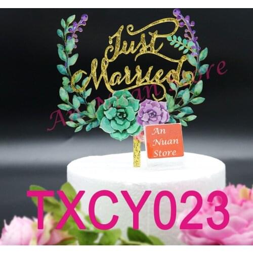 Colorful Style Glitter Gold Just Married Wedding Cake Topper Acrylic Wedding Decoration Anniversary Topper