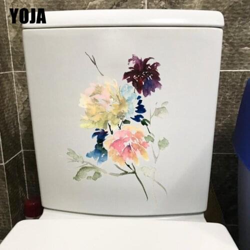 YOJA 18.2X25CM Beautiful Flower Watercolor Classical Home Wall Stickers Mural Personality Toilet Decor T1-1259