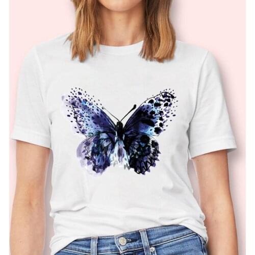 Women Butterfly Summer Beach Lovely Fashion Graphic Female Short Sleeve Tops Tees Tshirt Print T-Shirt Lady Cartoon Clothes