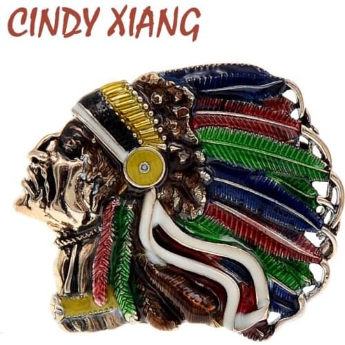 CINDY XIANG Indian Chief Head Brooch New Design Vintage Fashion Pin Feather Style High Quality Coat Accessories Multi-color